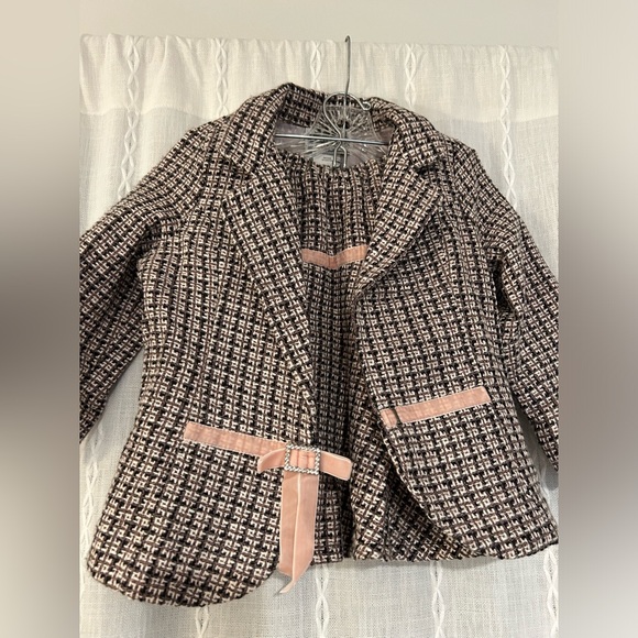 Zoey black, brown, & white plaid w/pink, jacket & skirt with elastic waist. Sz 7 - Picture 5 of 12